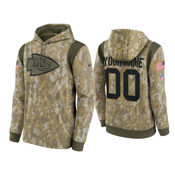 Men's Kansas City Chiefs Active Player Custom Camo 2021 Salute To Service Therma Performance Pullover Hoodie